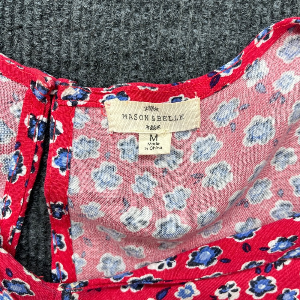 Mason & Belle Red Floral Button Front Mini Dress Medium Boho Cottagecore Y2K - Picture 3 of 4